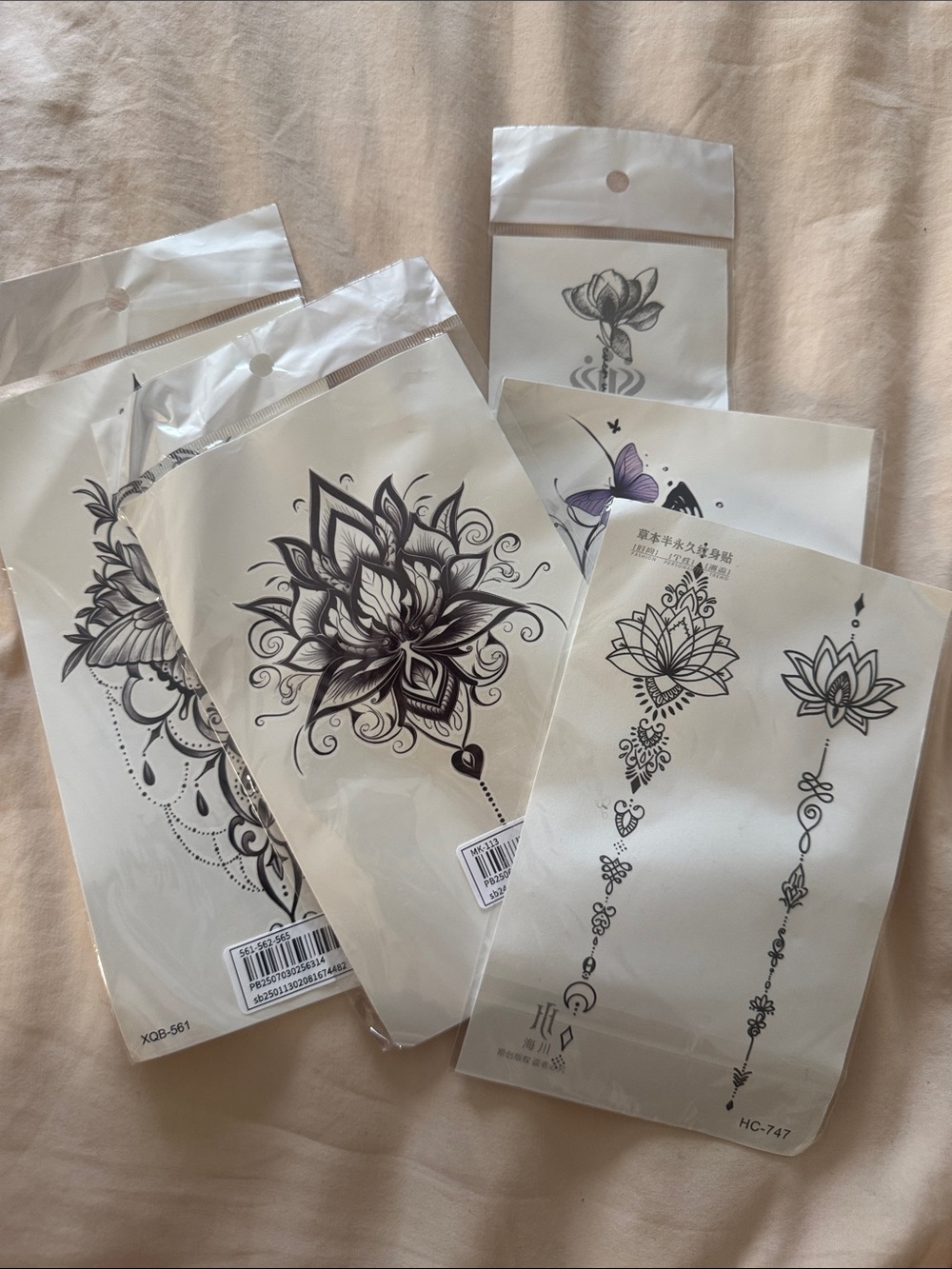 Black Lotus Henna-Style Temporary Tattoo Sheets - Floral Designs